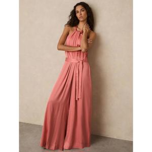 REISS ROSIN Satin Wide Leg Draped Jumpsuit